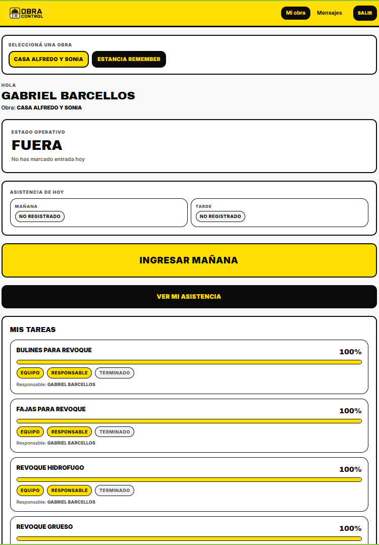 Panel del trabajador en el celular.